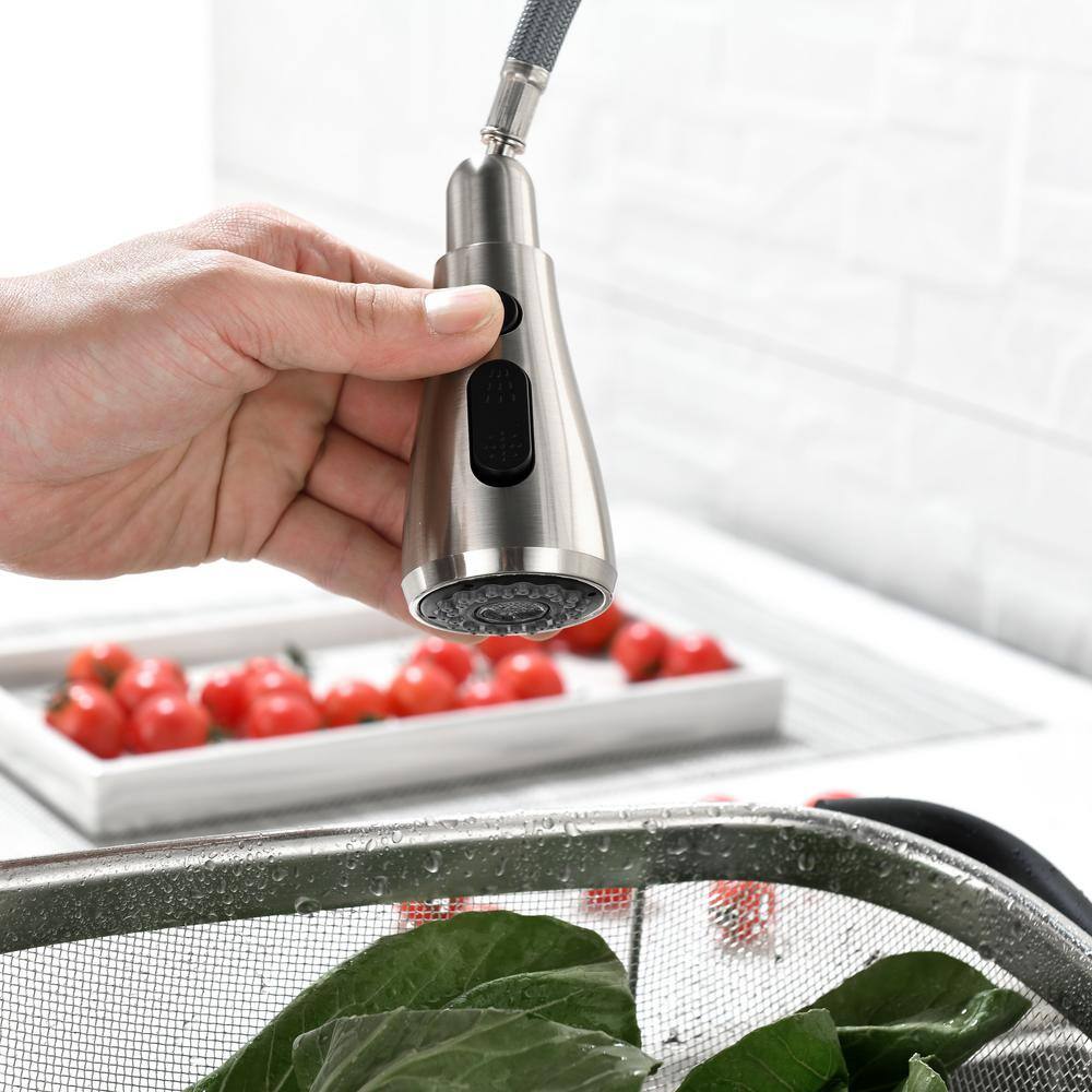 Brushed Nickel Stainless Steel Pull-Out Kitchen Faucet with Deck Plate
