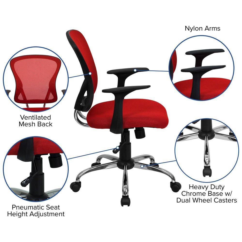 Contemporary Red Mesh Swivel Task Chair with Chrome Base