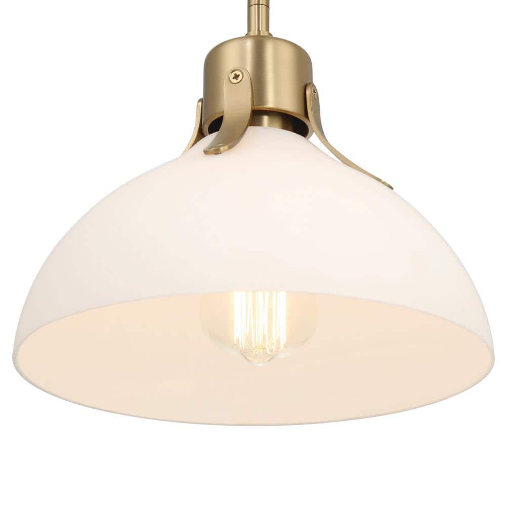 Gold and White Glass Dome Ceiling Light with Adjustable Height