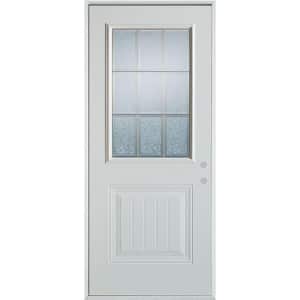 32 in. x 80 in. Geometric Glue Chip and Zinc 1/2 Lite 1-Panel Painted Left-Hand Inswing Steel Prehung Front Door