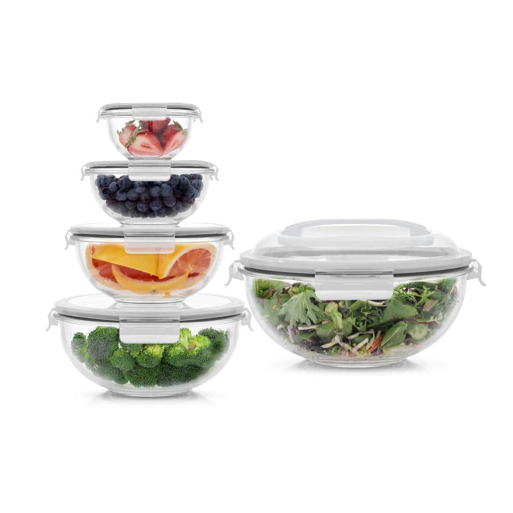 Clear Glass Nesting Mixing Bowls with Airtight Lids, Set of 5