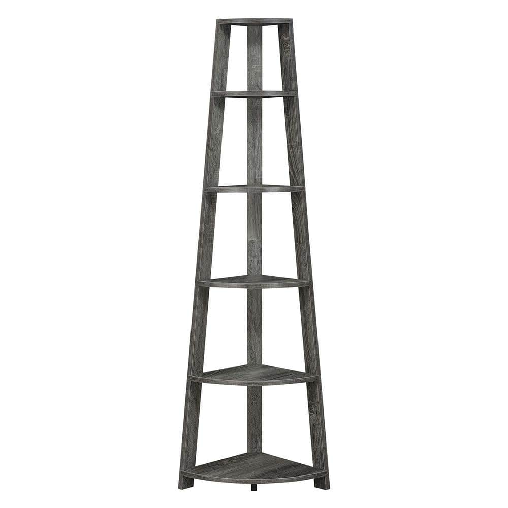 Convenience Concepts Newport 6 Tier Corner Bookshelf, Weathered Gray