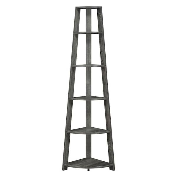 Convenience Concepts Newport 71 in. Weathered Gray MDF  6 Tier Corner Accent Bookcase
