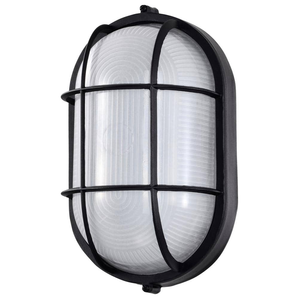 Nuvo 11.03 in. x 6.46 in. Black Hardwired Integrated LED Bulkhead Light with White Glass Shade price history on PriceWatchPro