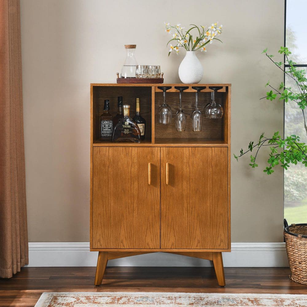 Emeric 10-Bottle Brown 31.50 in. W Wine Cabinet with Adjustable Shelf, Wine Glass Holder and Rack price history on PriceWatchPro