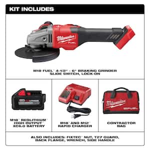 M18 FUEL 18V Lithium-Ion Brushless Cordless 4-1/2 in./6 in. Grinder with Slide Switch Kit and One 6.0 Ah Battery