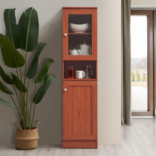 BYBLIGHT Ahlivia Rustic Brown 29 in. W Display Cabinet Wood Fruit