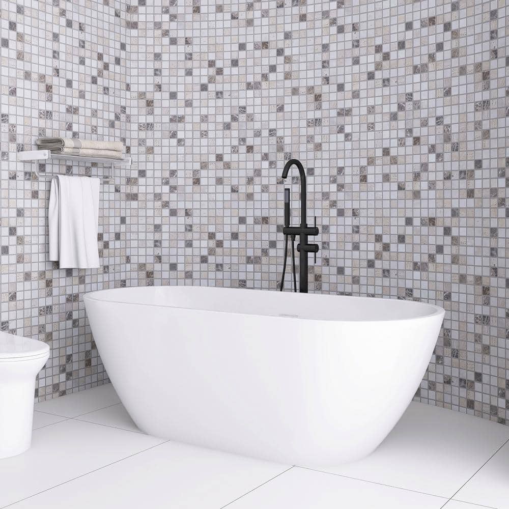 63'' White Acrylic Freestanding Soaking Bathtub with Center Drain