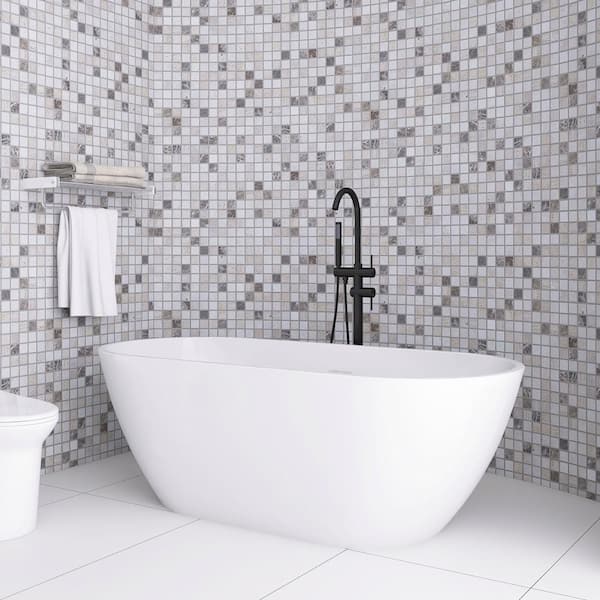 JimsMaison 63 in. x 29 in. Acrylic Soaking Bathtub with Center Drain in White
