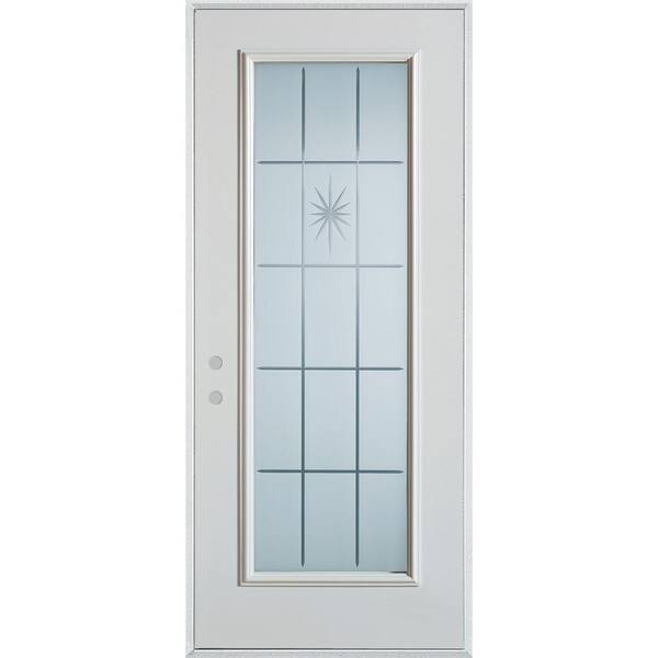 Stanley Doors 32 in. x 80 in. V-Groove Full Lite Painted White Right-Hand Inswing Steel Prehung Front Door