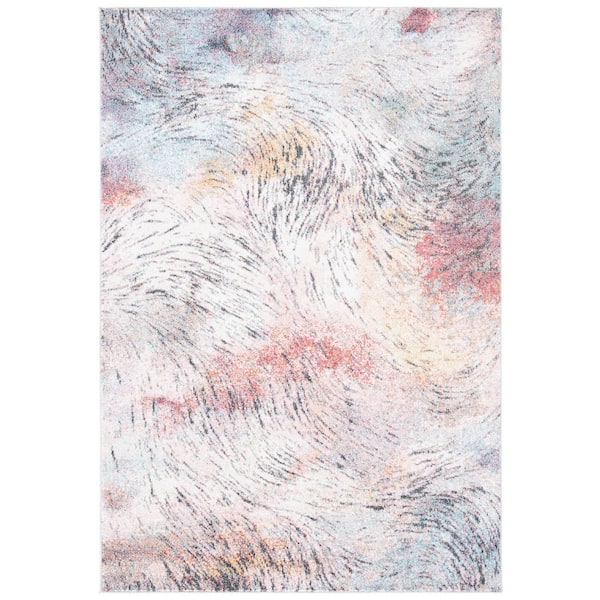 Phoenix 5 ft. x 8 ft. Ivory/Pink Distressed Abstract Area Rug