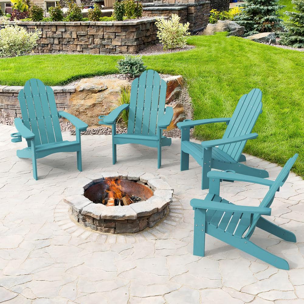 LUE BONA Phillida Lake Blue Recycled HIPS Plastic Weather Resistant Recline Outdoor Adirondack Chair Patio Fire Pit Chair 4pack 4DPTHD23020 012 The