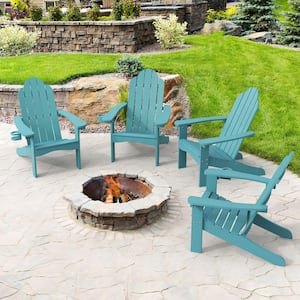 Phillida Lake Blue Recycled HIPS Plastic Weather Resistant Recline Outdoor Adirondack Chair Patio Fire Pit Chair(4pack)
