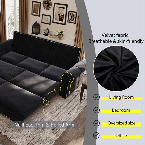 Harper & Bright Designs 3-in-1 Convertible 93.7 in. Black Velvet