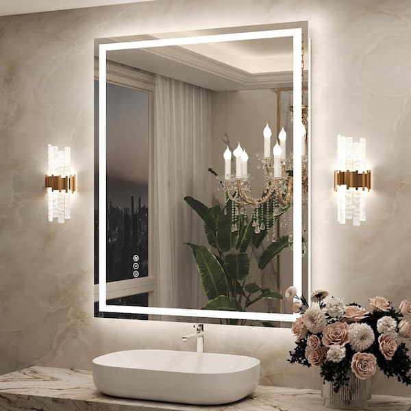 KIOTEE 40 in. W x 32 in. H Rectangular Frameless Front Back Lighted Anti-Fog Wall Bathroom Vanity Mirror, Tempered Glass, ETL