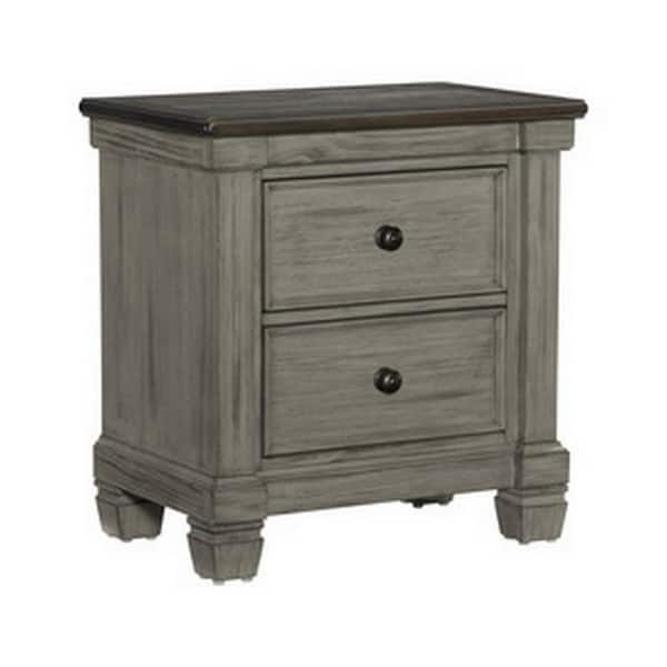 Benjara 28 in. Brown, Gray and Black 2-Drawers Wooden Nightstand