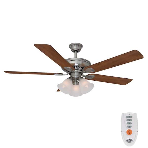 Hampton Bay Campbell 52 in. Indoor Brushed Nickel Ceiling Fan with Light Kit and Remote Control