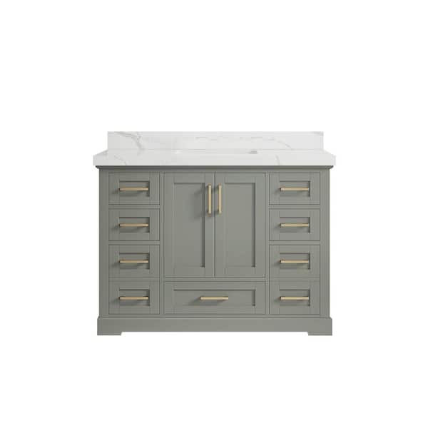 Boston 48 in. W x 22 in. D x 36 in . H Bath Vanity in Evergreen with 2" Calacatta Quartz Top