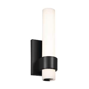 Elan Izza 1-Light Matte Black Modern Integrated LED Dimmable Wall Sconce Light with Satin Etched Glass