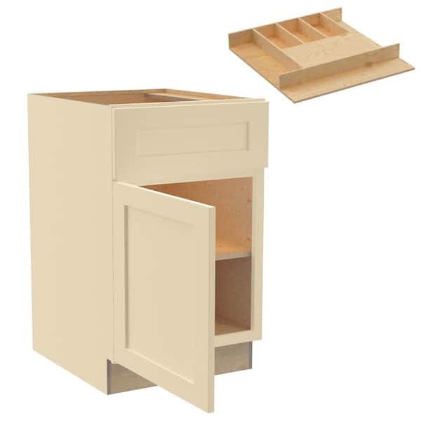 Home Decorators Collection Newport 15 in. W x 24 in. D x 34.5 in. H Assembled Plywood Base Kitchen Cabinet in Blended Cream with Cutlery LH