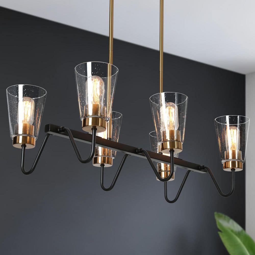 Transitional 6-Light Brass-Plated and Black Island Chandelier with Seeded Glass, Vintage Black Pendant Light Fixture price history on PriceWatchPro