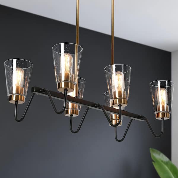 Zevni Transitional 6-Light Brass-Plated and Black Island