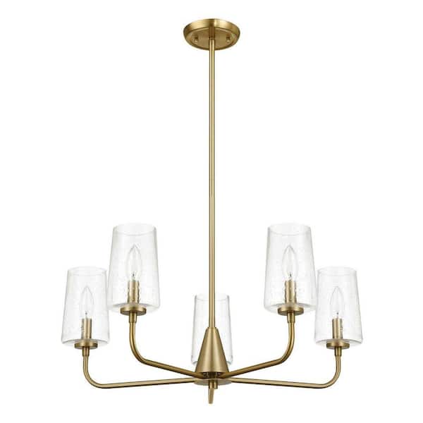 5 light Gold Branch, Candle, Tubed Shape Chandelier for Living Room, Bedroom, Dining Room with No Bulb(s) Included