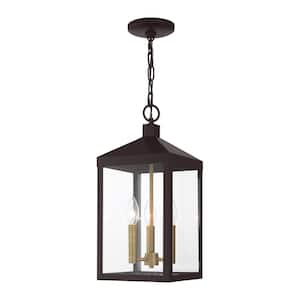 Creekview 18.5 in. 3-Light Bronze Dimmable Outdoor Pendant Light with Clear Glass and No Bulbs Included