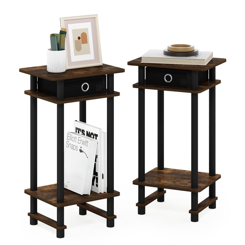 Amber Pine Square End Table Set with Storage Bin, 20" Tall