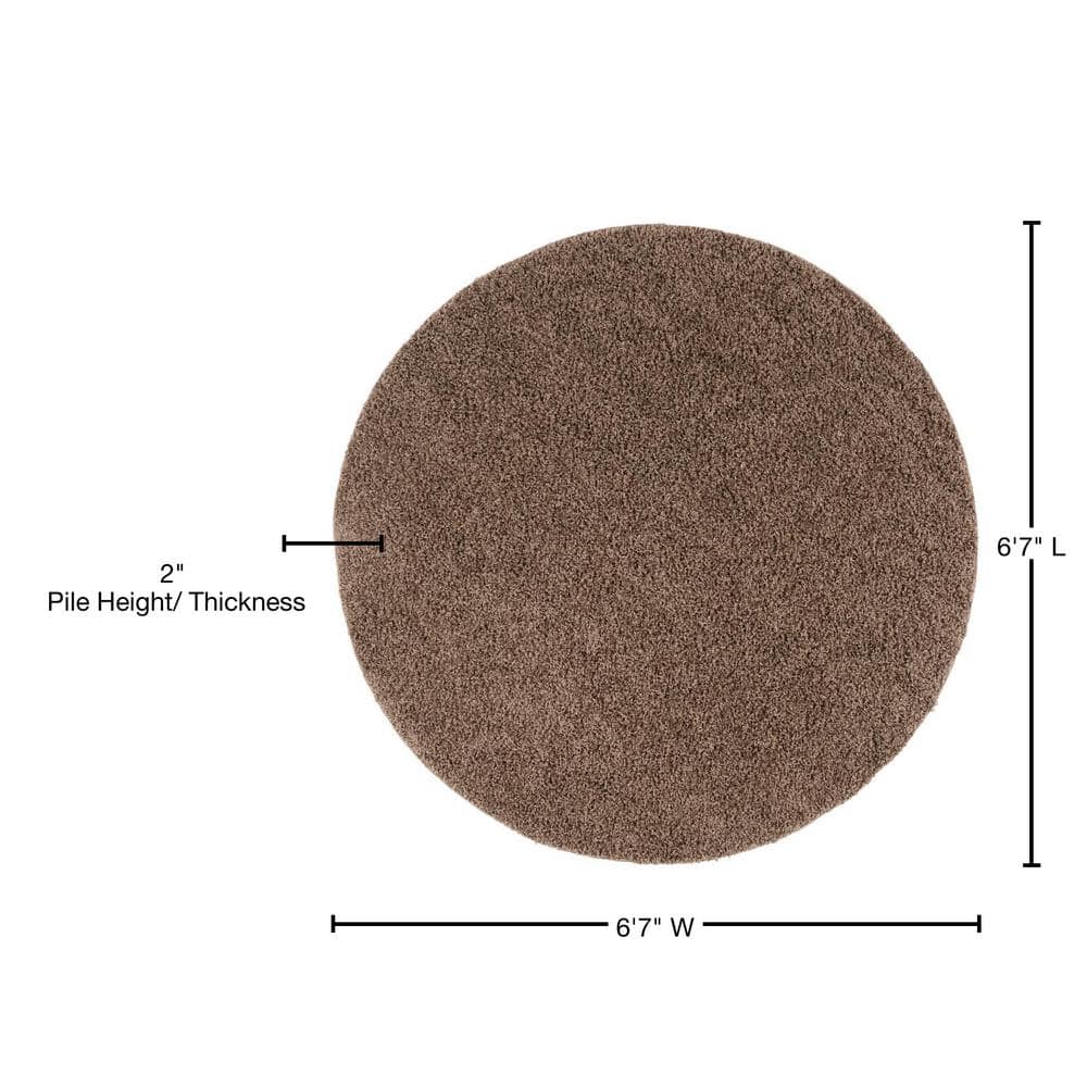 Taupe Round 6'7" Shag Area Rug with Cotton Blend
