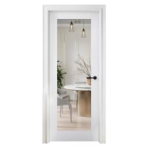 30 in. x 80 in. 1-Lite Mirrored Glass Right Handed White Solid Core MDF Prehung Door with Quick Assemble Jamb Kit