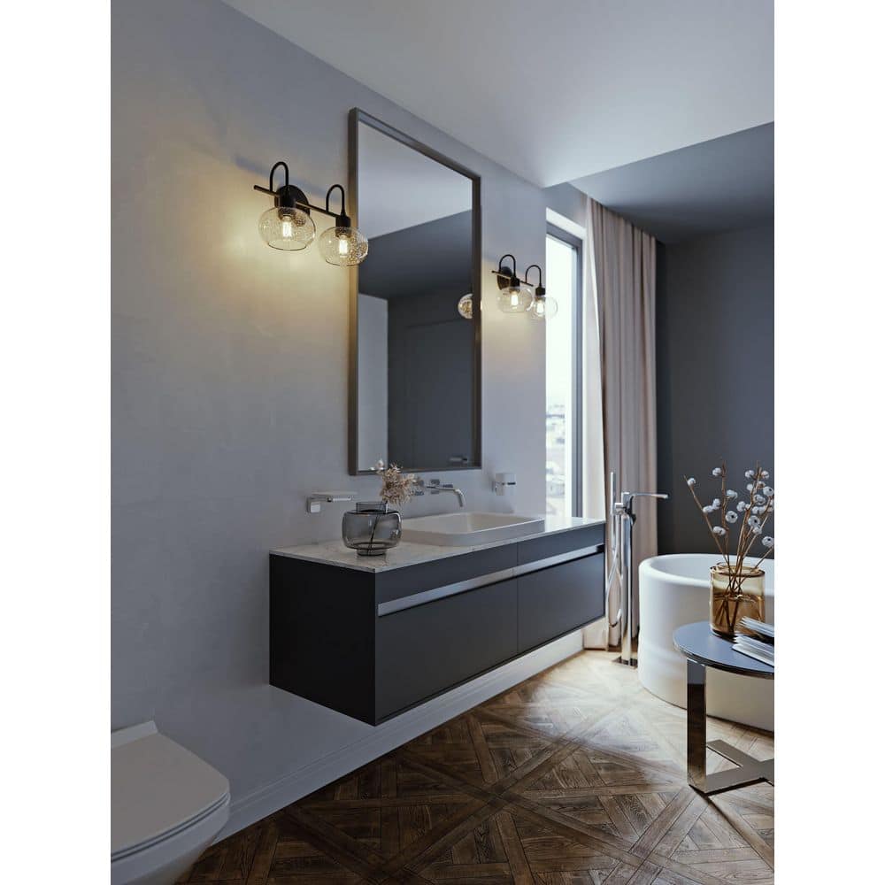 Laney 8.1 in. 2-Light Black, Clear Vanity Light with Clear Seeded Glass Shade price history on PriceWatchPro