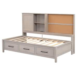 Gray Twin Lounge Daybed with USB Ports, Cork Board and 3 Drawers