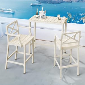 Humphrey 3 Piece 39 in. Cream Alu Outdoor Patio Dining Set Pub Height Bar Table Plastic Top With Bar Stool For Balcony