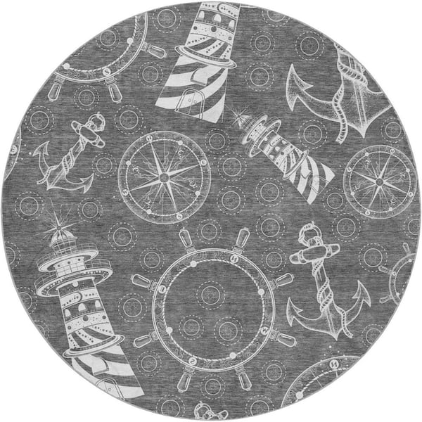 Dream Shag Premium Machine Washable Abstract ADS154 Gray 8 ft. x 8 ft. Round Rug