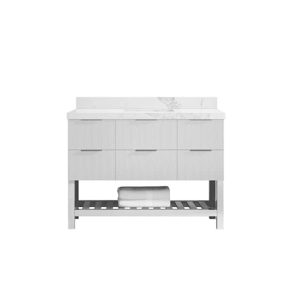 Willow Collections Catalina 48 in. Single Sink Freestanding Fine Grain Bath Vanity with Calacatta Nuvo Qt. Top Unassembled
