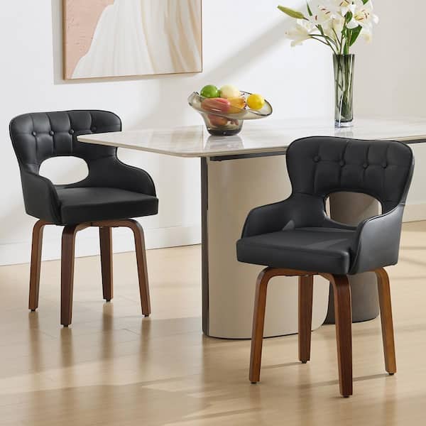 Black Faux Leather Upholstered Bentwood Side Chairs Swivel Dining Chairs (Set of 2)