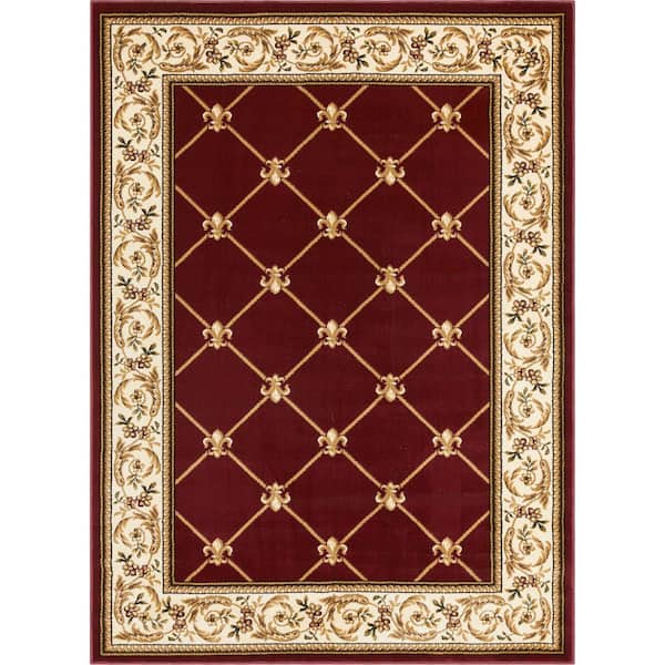 Well Woven Timeless Fleur De Lis Red 5 ft. x 7 ft. Formal Area Rug