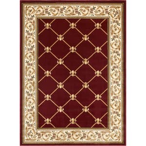 Timeless Fleur De Lis Red 7 ft. x 9 ft. Traditional Classical Area Rug