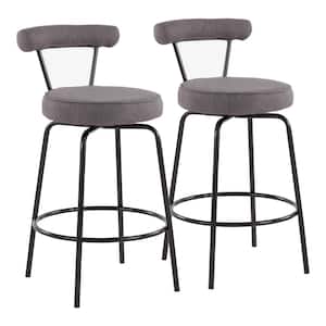 Rhonda 25.5 in. Charcoal Fabric and Black Metal Counter Height Bar Stool (Set of 2)