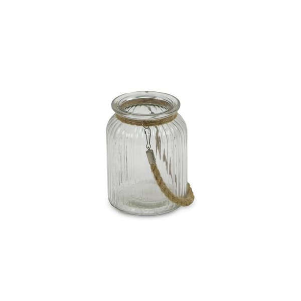 HomeRoots 5.75 in. Clear Brown Glass Jar with Rope