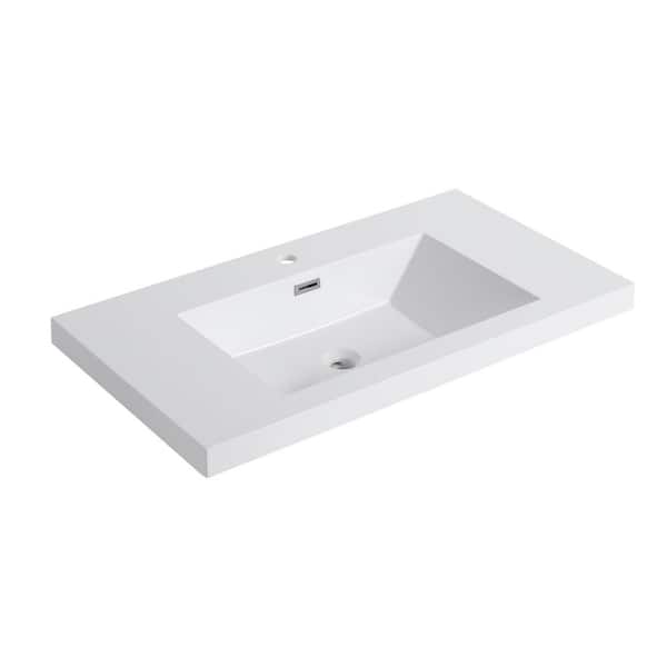 36 in. Drop-In Rectangular Resin Bathroom Sink in White