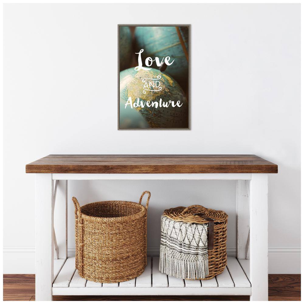 Love and Adventure Typography Canvas Wall Art with Distressed Greywash Frame