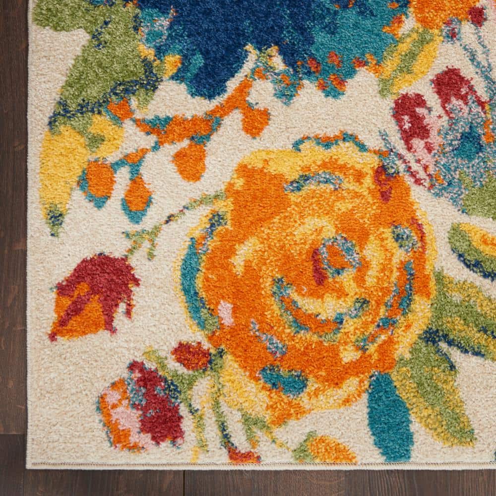 Ivory Floral Synthetic 8' x 10' Rectangular Area Rug
