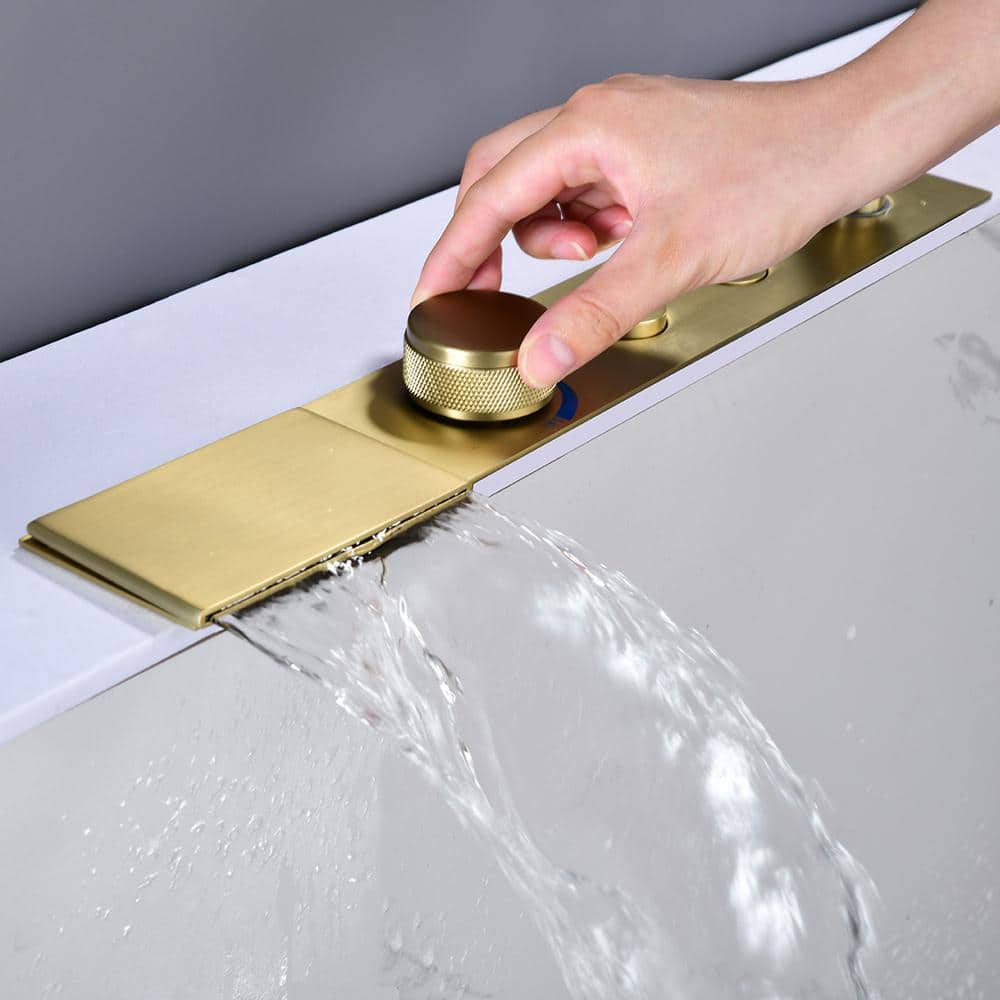 Brushed Gold Single Handle Waterfall Tub Faucet with Hand Shower