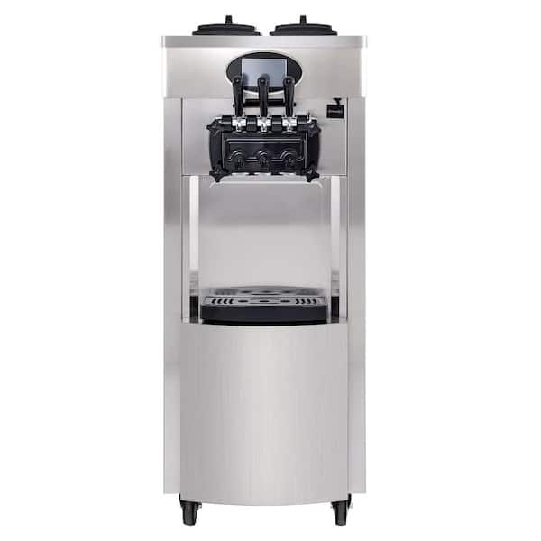 Aoibox 6.34 qt. Stainless Steel 2200W Commercial Soft Ice Cream Maker Machine 3-Flavors 5.3 to 7.4 Gal per Hr. with LCD Panel