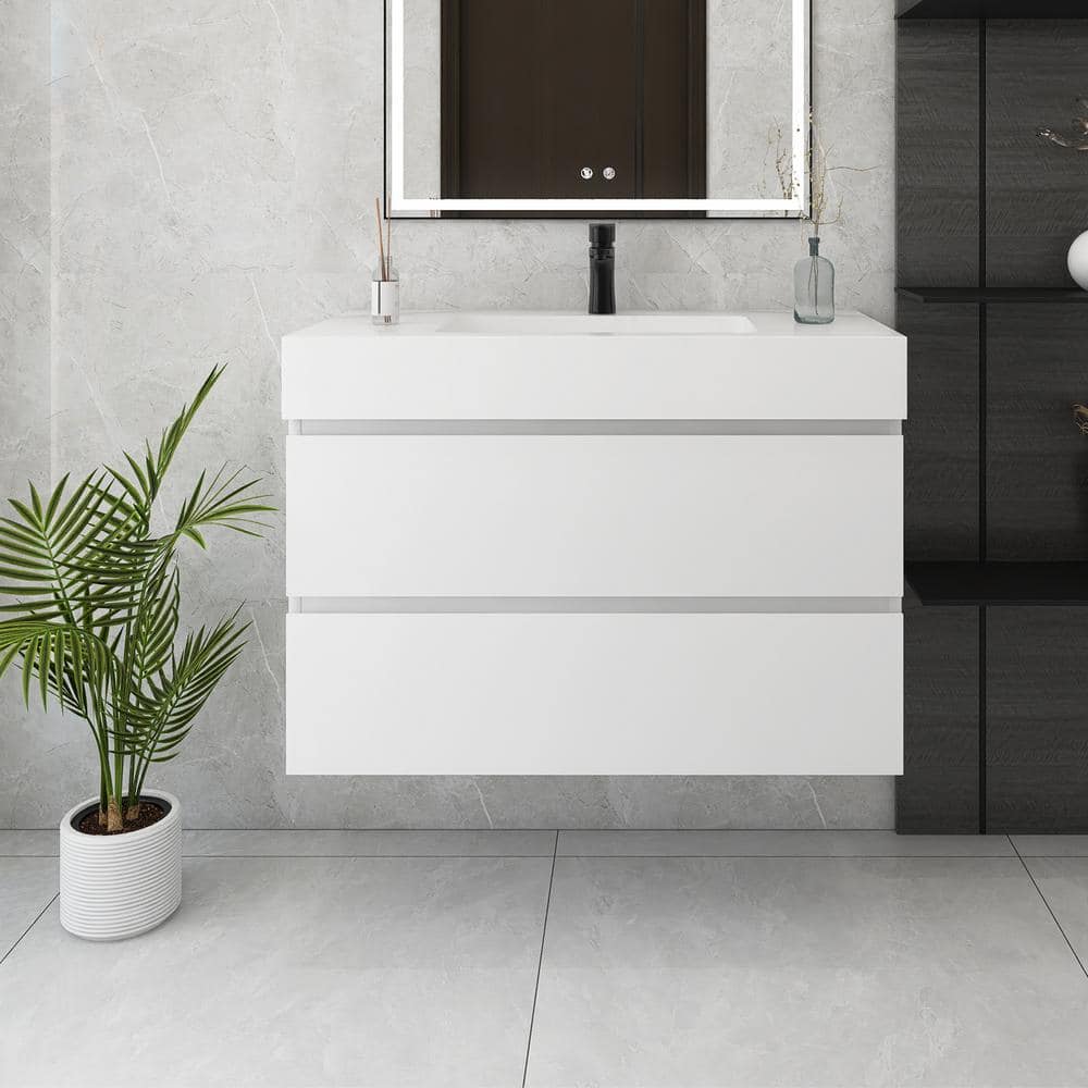 36 in. W x 18 in. D x 25 in. H Single Sink Wall Mounted Bath Vanity with Wh