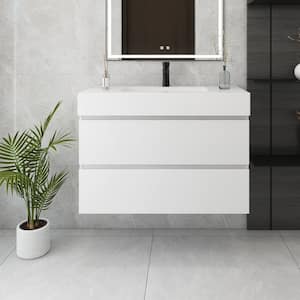 36 in. W x 18 in. D x 25 in. H Single Sink Wall Mounted Bath Vanity with White Cultured Marble Top in White