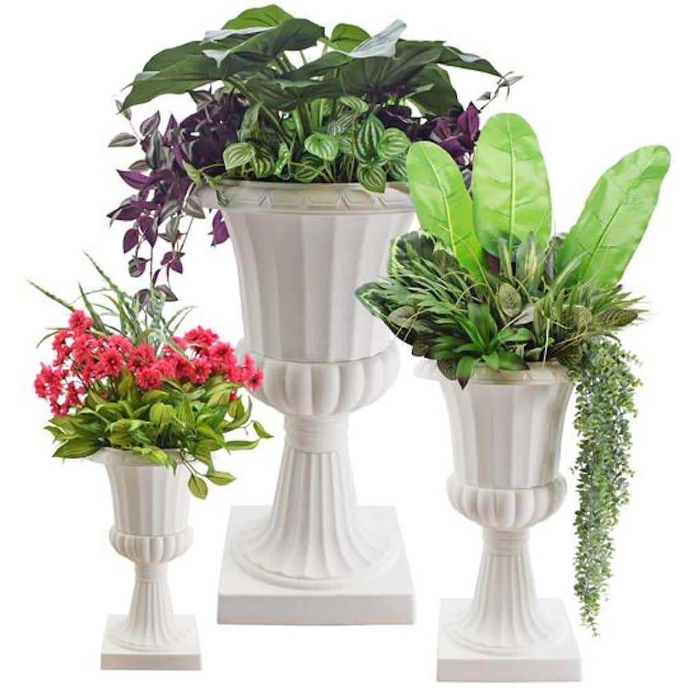 Classic White Painted Plastic Pedestal Urn Planter Set