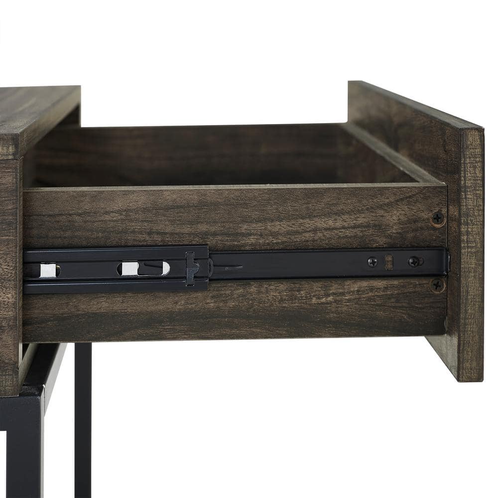 Lakeside Industrial Brown Ash and Matte Black End Table with Drawer
